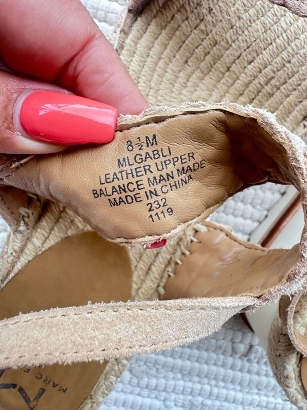 Marc Fisher LTD Woven Leather Platform Sandal Beige Sz 8.5 Espadrille